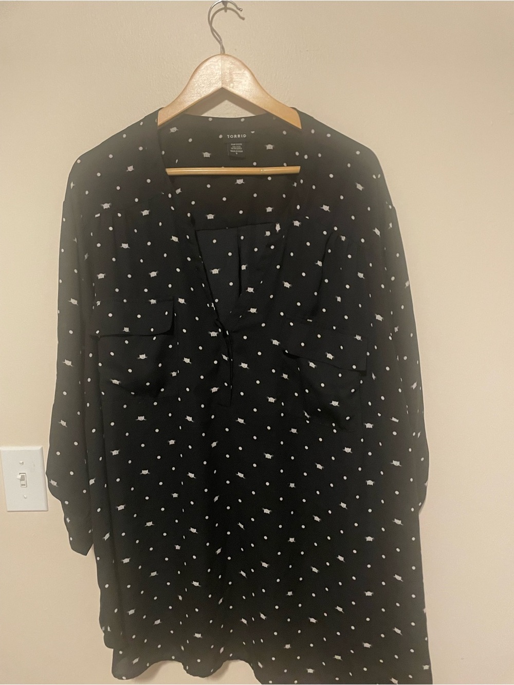 torrid Plus Size Flowy Black Harper Tunic Cat and polka dot print
